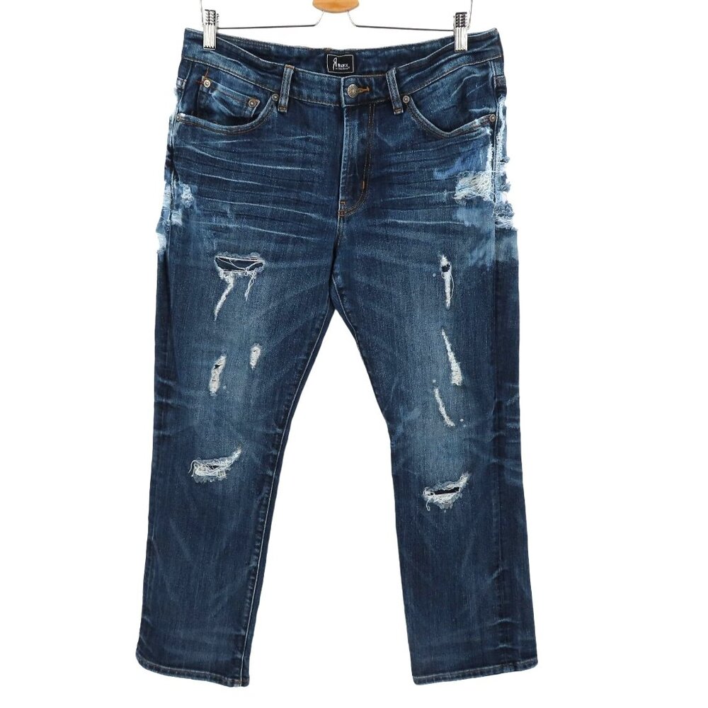 Rock Revival Remix Women 33 Straight Distressed Whiskered Shredded Denim Jeans